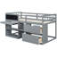 Lit mezzanine simple gris bas avec bureau, étagère à tiroirs dans un bureau mobile, tablette et tiroirs-980336413
