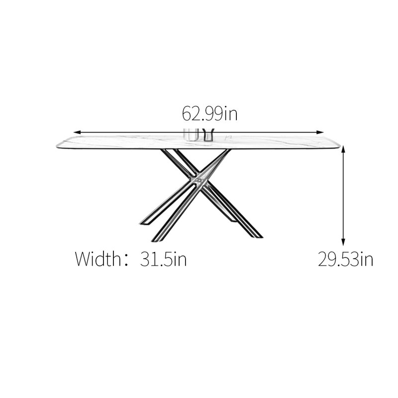 Table de salle à manger en acier inoxydable, H 29,53 po x L 62,99 po x l 31,5 po