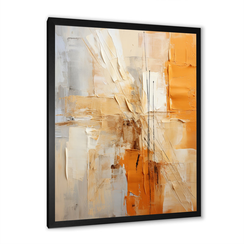 «Glam Orange Beige Collage IV», reproduction d'art sur toile encadrée, H 44 po x l 34 po, Impression encadrée, Black