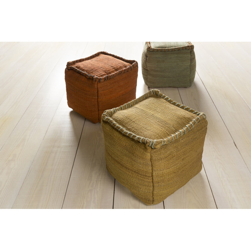 Kromer Upholstered Pouf, Denim / Dark Green 100% Jute