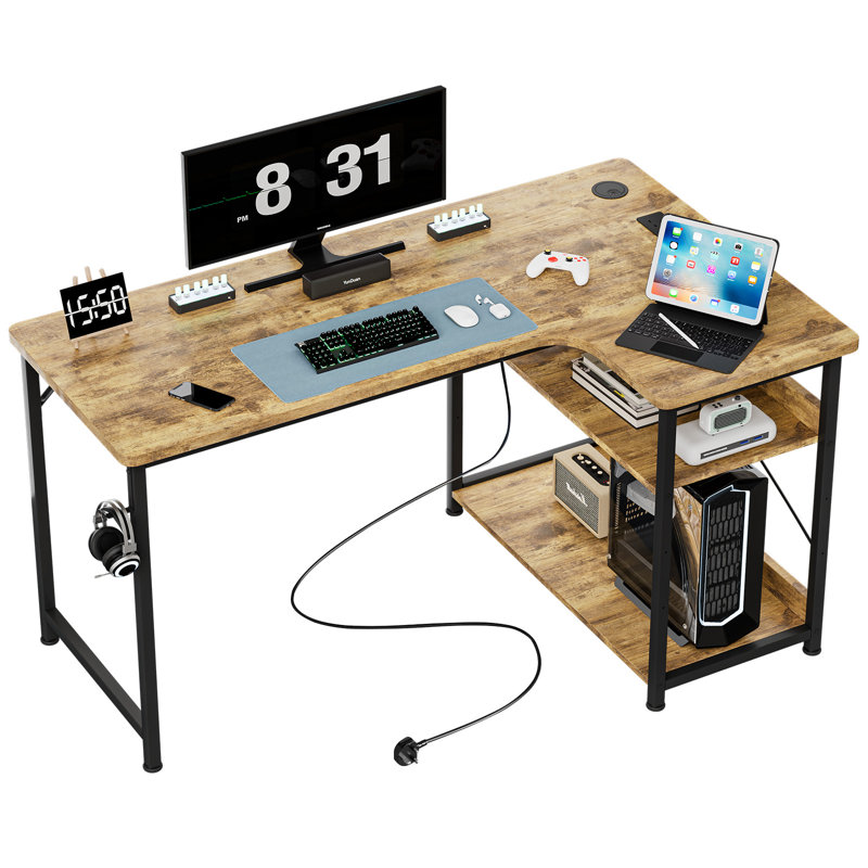 L-Shaped Computer Desk, Brown, 75cm. H x 110cm. W x 80cm. D