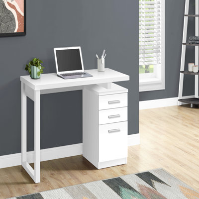 Bureau d'ordinateur, bureau personnel, ordinateur portable, installation à gauche, à droite, tiroirs de rangement, L 48 po, travail, stratifié blanc, contemporain, moderne