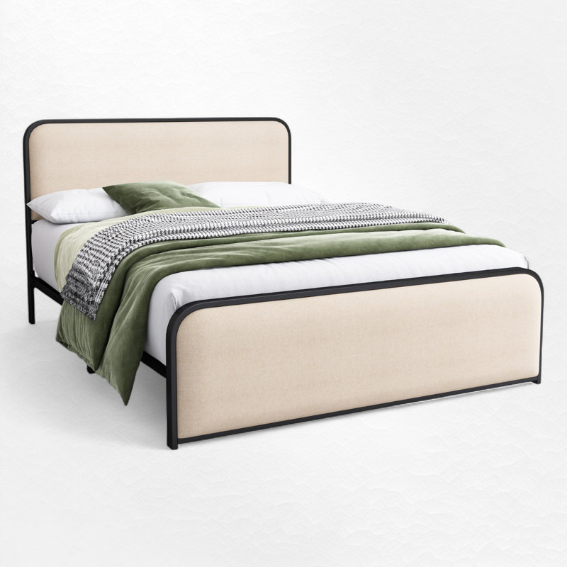 Lit plateforme tapissier, Grand, Beige / noir