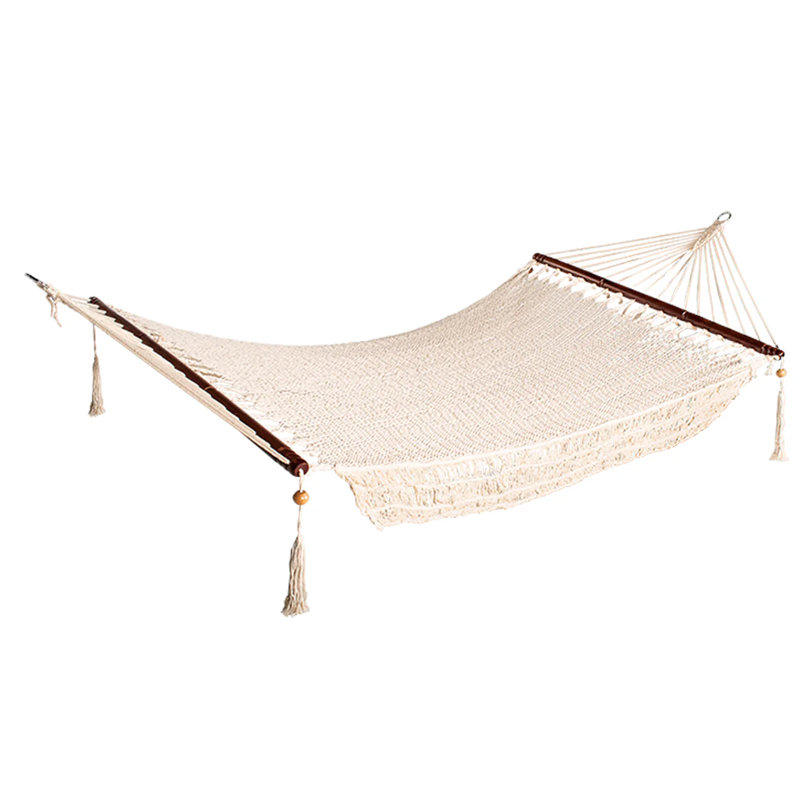  Fringed Island 1-Person Cotton Rope Hammock w/Spreader Bar, 78x48