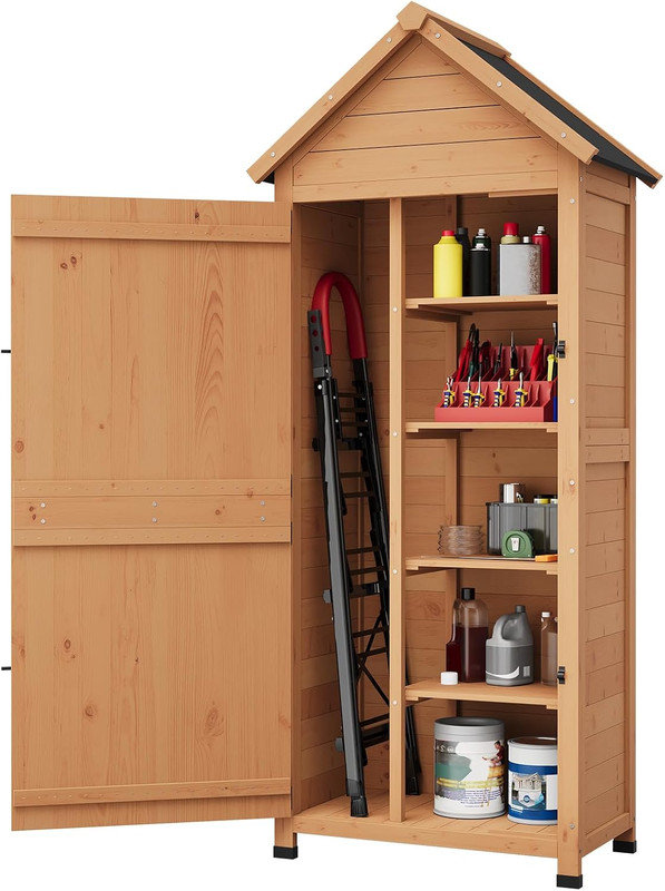 Remise de rangement verticale en bois 63 "avec 4 tablettes et porte verrouillable, armoire à outils de jardin imperméable 63"