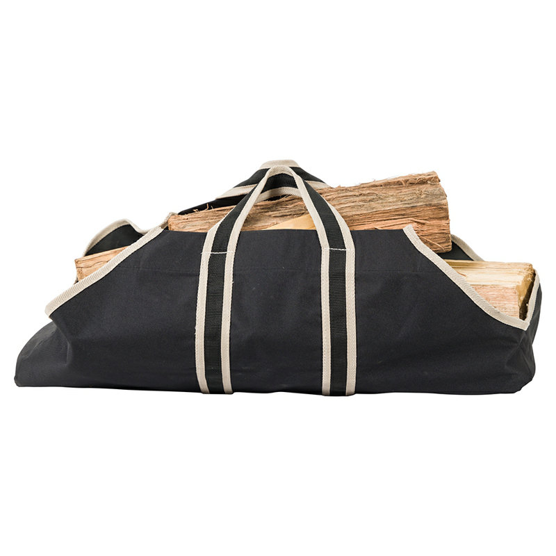 Modern Ember Black Log Carrier Bag - Lightweight Waxed Canvas with Nylon Webbing Handles