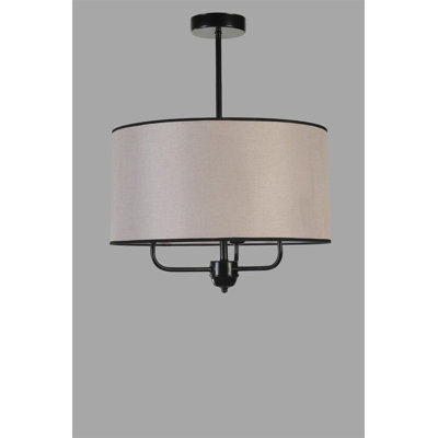 Lustre élégant en métal avec capuchon en bambou, 17,7 po de diamètre et hauteur réglable jusqu'à 27,6 po | Douille E27, 40 W maximum | Design élégant beige et noir, parfait pour le salon, la salle à manger et les vestibules, classé IP20