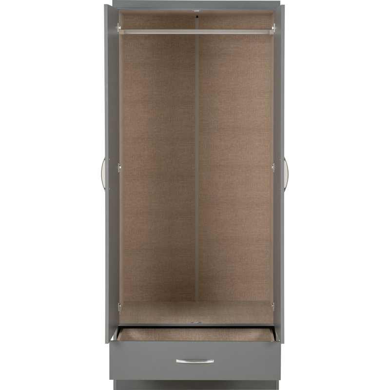 Kosie 1 Drawer Wardrobe, Gloss Grey
