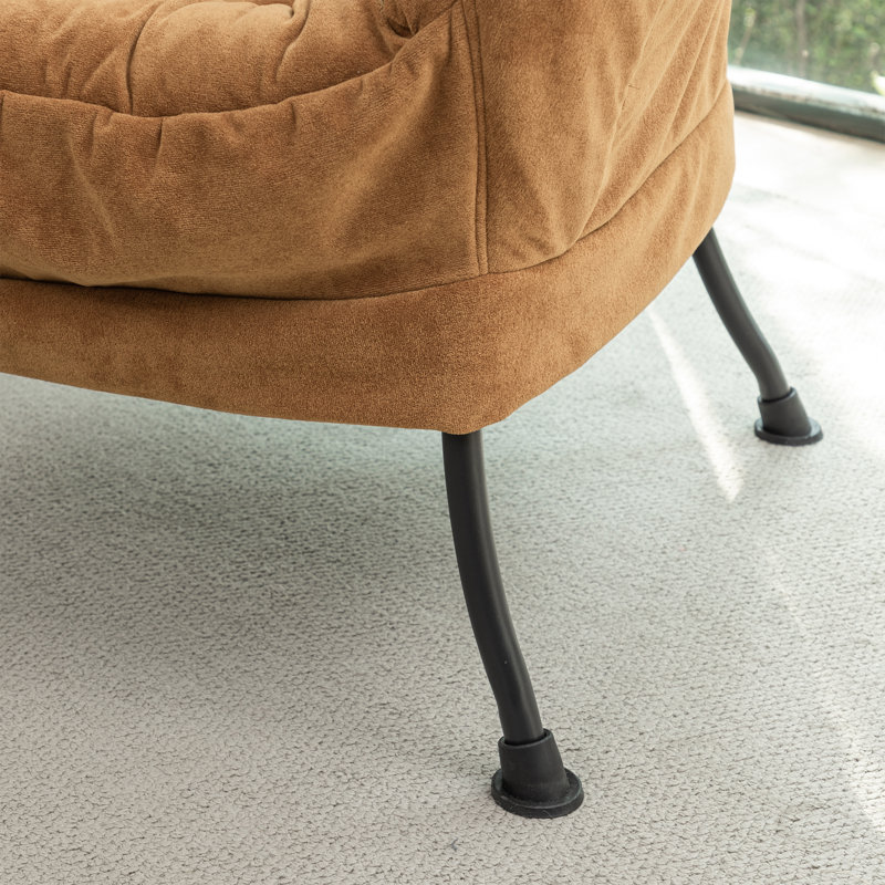 Upholstered Lazy Chair with Ottoman,Modern Comfy Lounge Sofa Chair with Armrest and a Side Pocket, Camel Fabric
