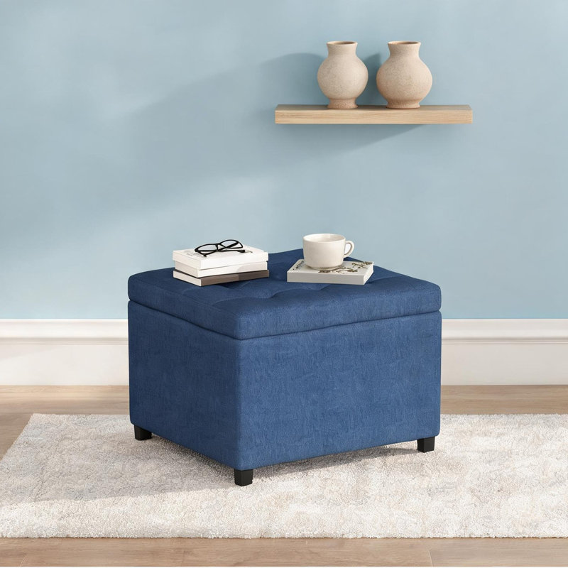 Banc avec structure en métal, combinant bleu 10,8 po avec rangement et bleu classique, polyester, 10,8 po