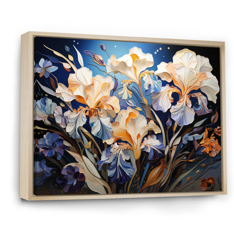 Jaune, bleu, iris, iris, danse, 12" H x 20" W, Cadre naturel flottant