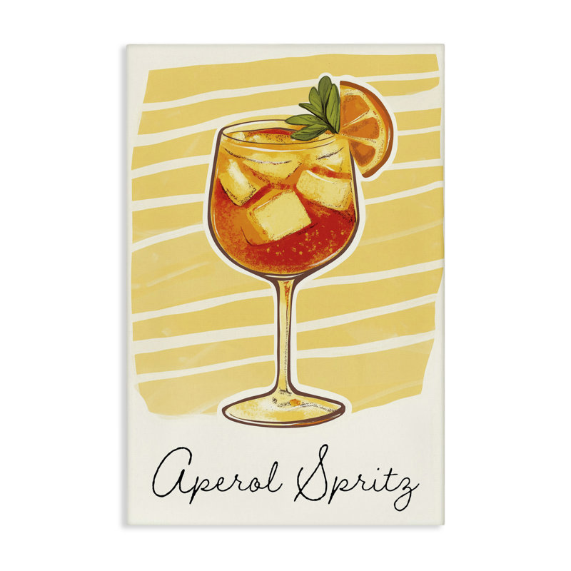Toile Aperol Spirz et rayures jaunes, design par Heidi Kuntz, H 24 po x l 16 po