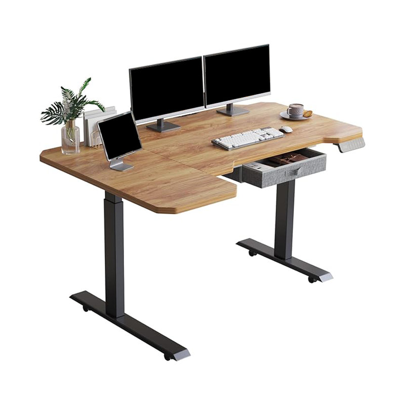  59'' Dual-Motor L-Shape Adjustable Height Standing Desk with A Drawer, Amber/Black