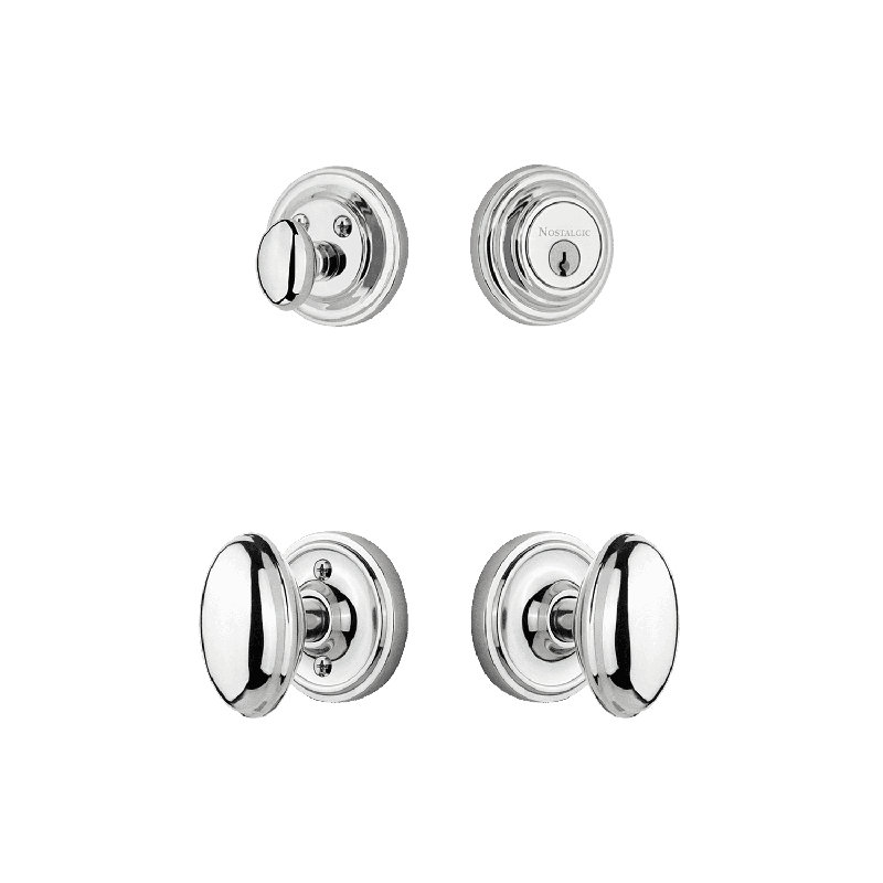 Nostalgic Warehouse Classic Rosette Entry Set with Homestead Knob, Bright Chrome, 2.75