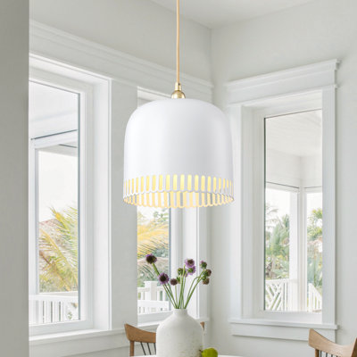 Luminaire suspendu en forme de dôme creux à 1 lumière, structure en métal réglable de 12 po à 90 po, finition dorée / blanche