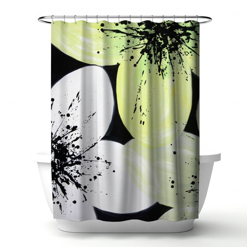 Romantic Botanical – White & Yellow Petals – Polyester Shower Curtain, Dye Sublimation Print, 71" W × 74" L