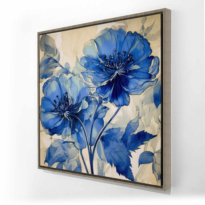 Fleurs marines | Toile encadrée bleue contemporaine pour chambre à coucher