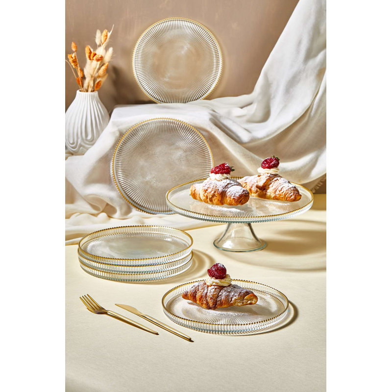 Elegant 7-Piece Dessert Plate Set, 100% Glass | 6 Plates: 8.3 x 8.3 inches, Stand: 11.0 inches | Transparent Design, Perfect for Special Occasions & Parties | Not Dishwasher or Microwave Safe, Stylish & Durable