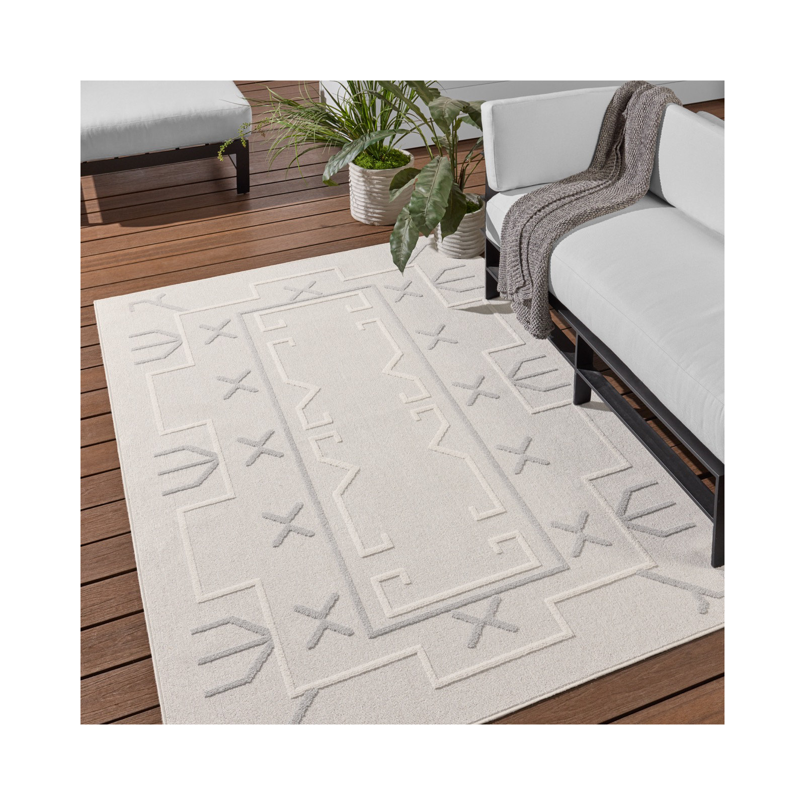 Colada Performance Gray/Cream Indoor/Outdoor Rug, Rectangle 5'3" x 7'6"