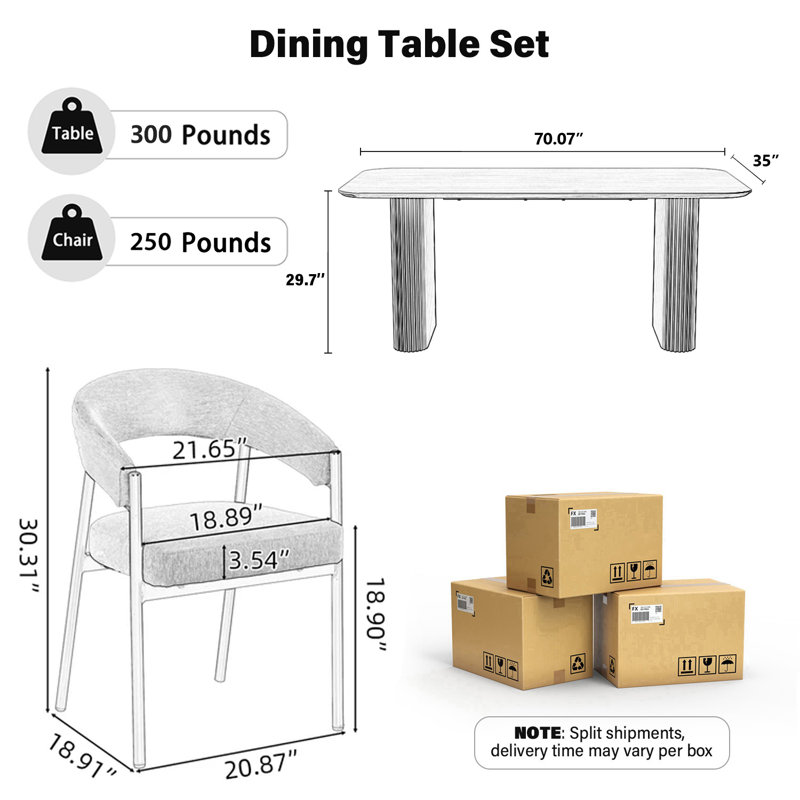 Ensemble de table de salle à manger 70 po avec fauteuil, 70 po, 5 pièces: table, 4 chaises, Noir