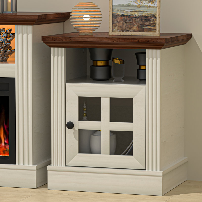 End Table With Storage Shelf, Farmhouse Nightstand W/tempered Glass, 3-tier Side Table Rustic Wood For Living Room, Bedroom, Office