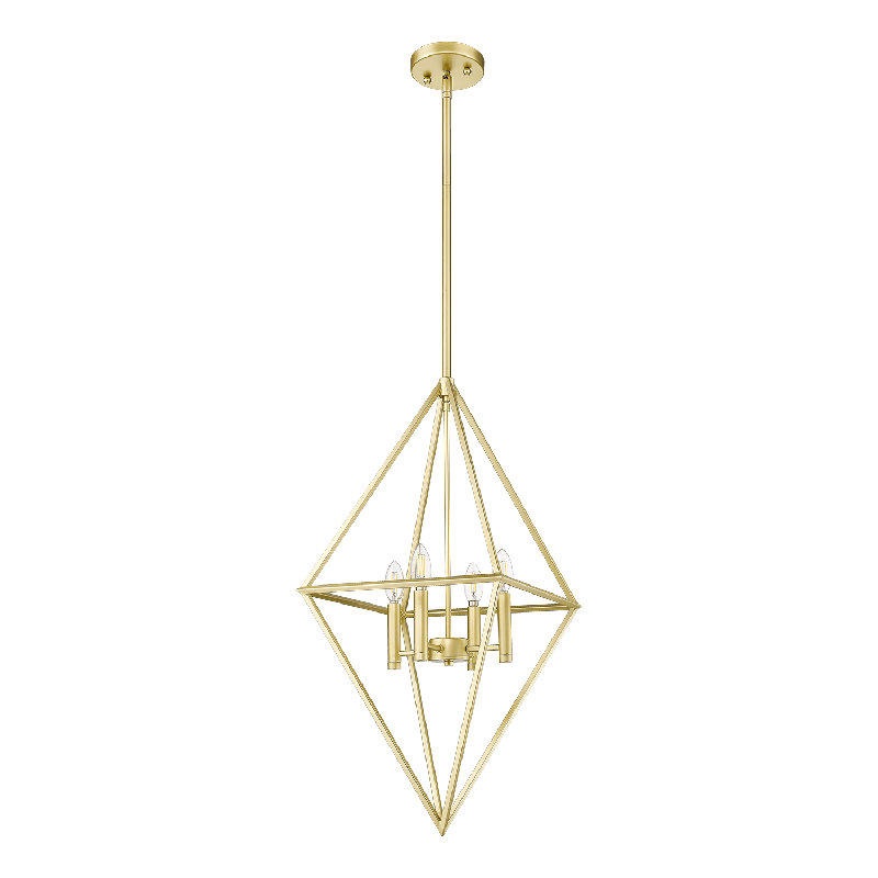 Luminaire suspendu géométrique unique à 4 lumières, Or