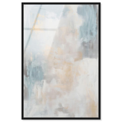«Blue and Beige II» encadré d'art mural en verre acrylique ultrabrillant Boho par Art Remedy, cadre noir, 16 x 24