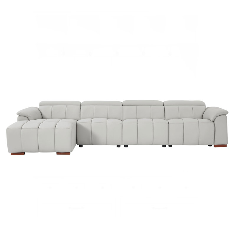 Canapé inclinable mural en cuir véritable 4 places, Gris clair, Orienté à droite
