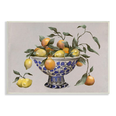 " Mixed Citrus Fruits Leaves Patterned Pottery Bowl " by Elizabeth Medley
