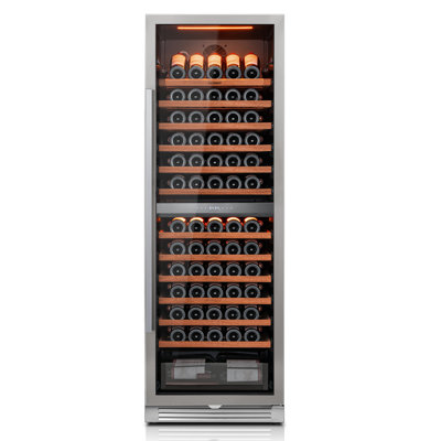 15,1 pieds cubes Pi. Refroidisseur à vin à deux zones avec capacité de 155 bouteilles, encastré ou autoportant, porte battante droite, compresseur inverseur