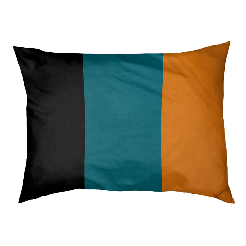 Coussin rectangulaire designer Tampa Bay, Petit (L 18 po x l 28 po), Noir / bleu sarcelle foncé du Pacifique / orange