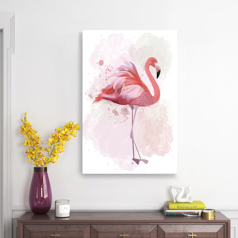 Fluffy Flamingo 2 by Fab Funky - Painting Print, Black Floater Framed, 122cm H x 81cm W
