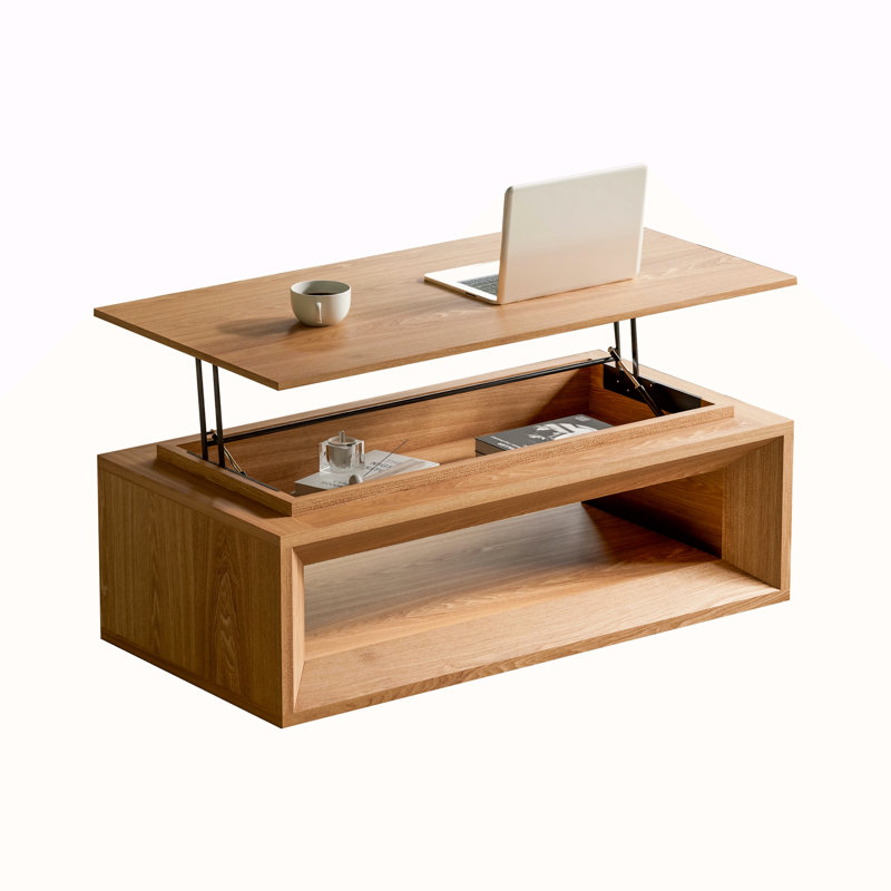 Table basse 43,3 po à plateau relevable moderne en placage de bois massif, Bois naturel