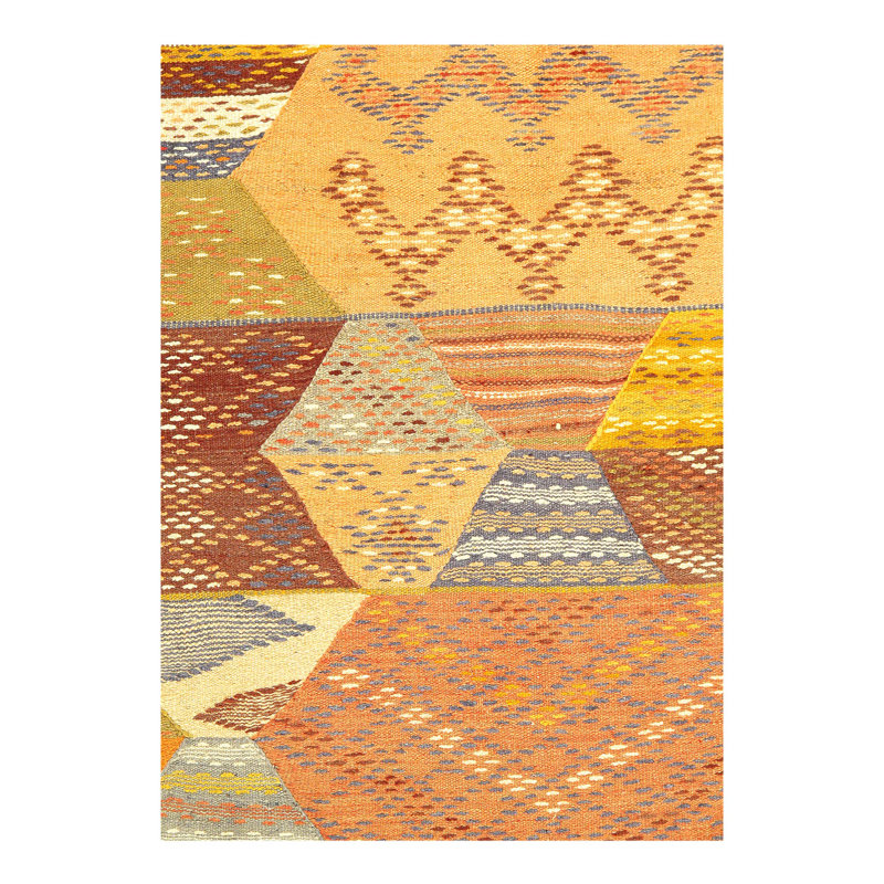 Tapis unique jaune / rouge / brun 5 pi x 8 pi 1 po Stringfellow