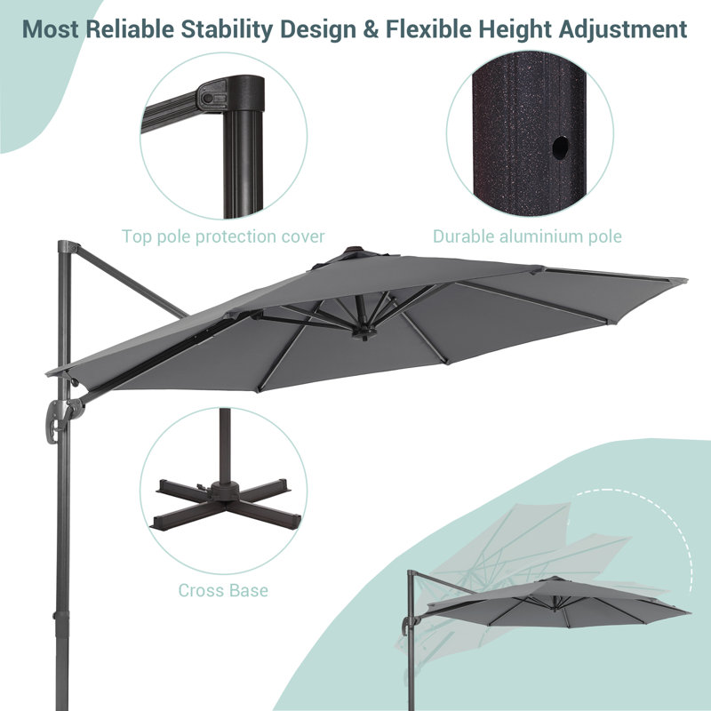 Parasol en porte-à-faux 11 pi Akevia, Frêne vieilli