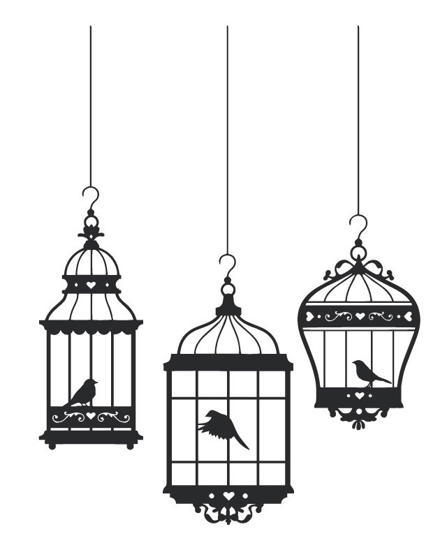 Adhésif décoratif jolies cages à oiseaux, H 48 po x l 37 po x P 0,01 po, Noir