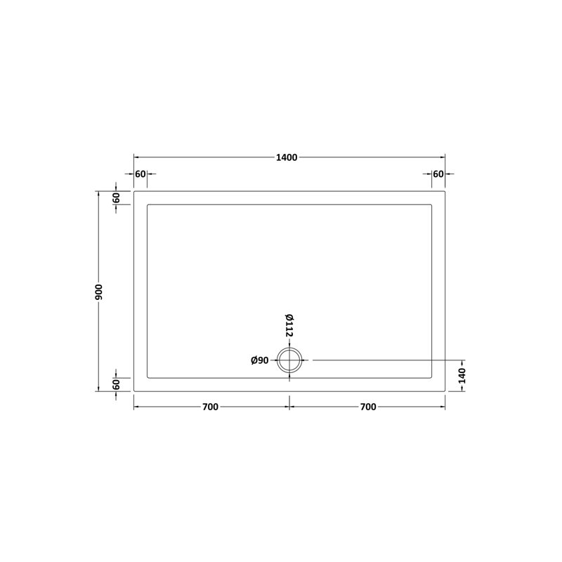 Slip Resistant Offset Quadrant Shower Tray LH 1200 X 800Mm, 4cm H x 90cm W x 140cm D, Centre