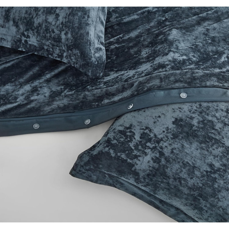 Piers Distressed Velvet Duvet Cover Set, King Duvet Cover + 2 King Shams, Storm Blue