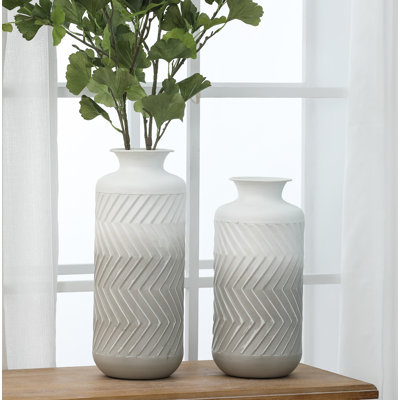 2 Piece Gray and White Modern Metal Vases