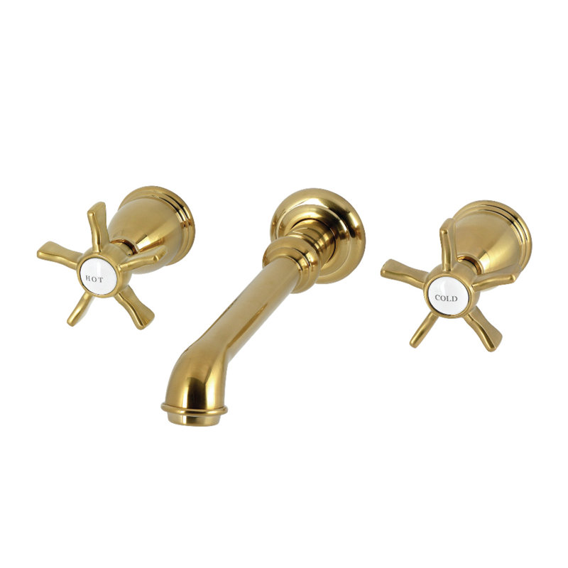 Kingston Brass Hamilton Two-Handle 3-Hole Wall Mount Roman Tub Faucet, Brushed Brass