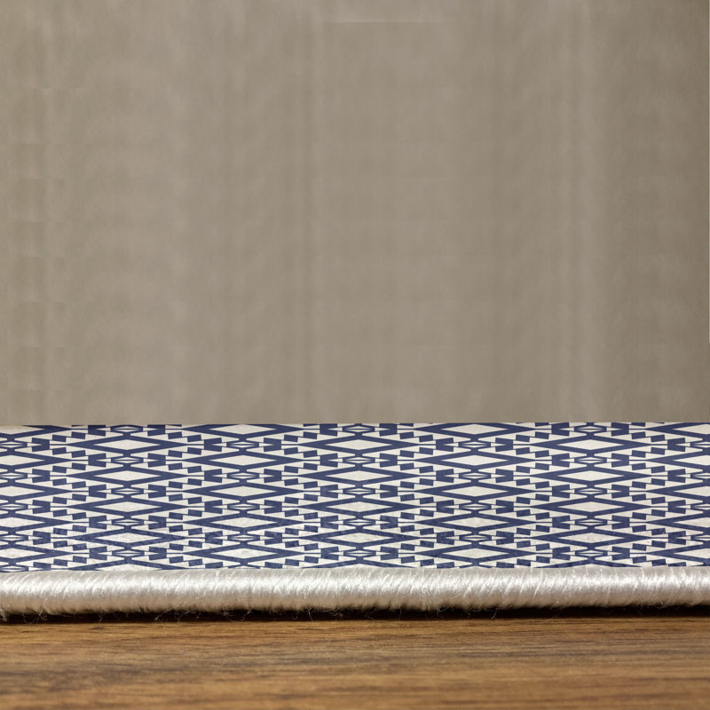 Tapis bleu foncé / blanc, Rectangle 13 pi 4 po x 19 pi 2 po