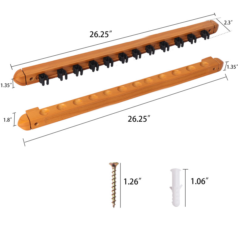 Oak 2-Piece Wall Mounted Pool Cue Rack for 12 Sticks