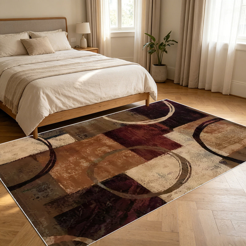 1PC Modern Abstract Distressed Geometric Block and Circle Earth Tone area rugs for Living Room, Soft and Comfortable, Suitable for all seasons, easy-to-maintain, machine washable Indoor floor mat, Under Table Farmhouse suitable for dining table,