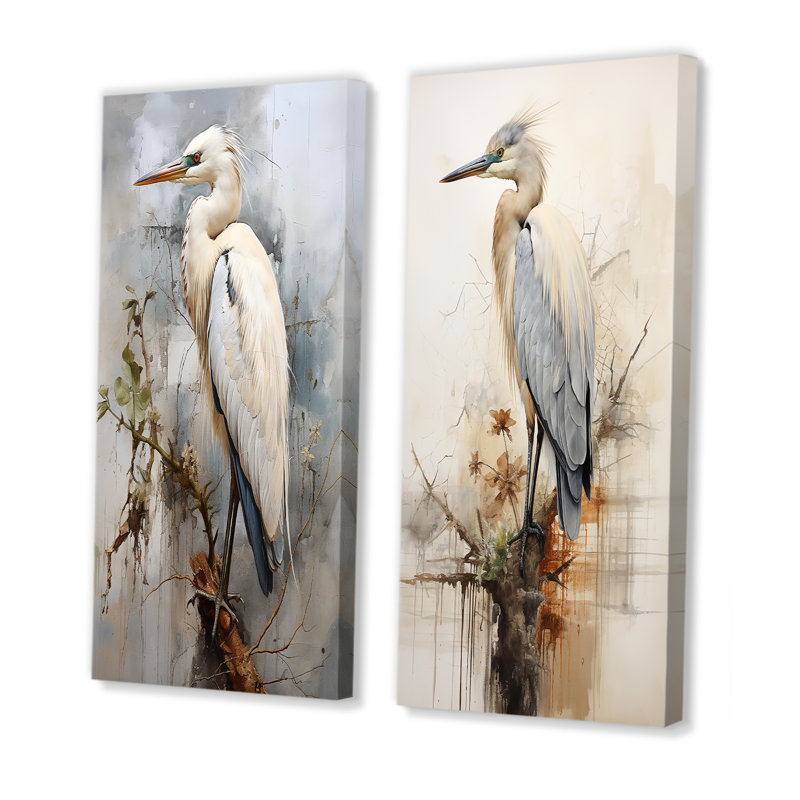 «Majestic Blue Heron Horizon», ensemble de 2 reproductions d'art sur toile, Toile tendue, H 32 po x l 33 po