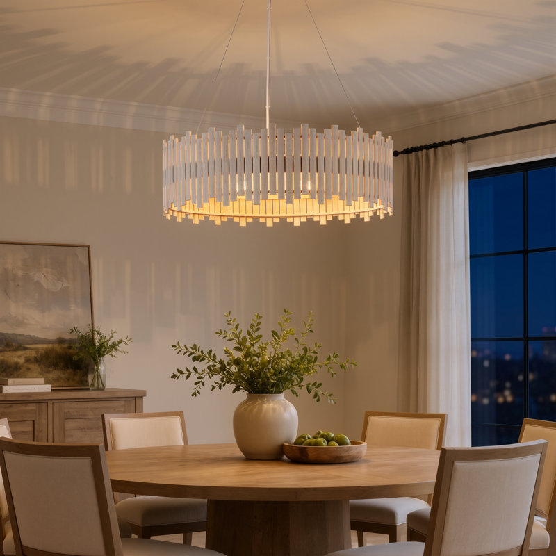 6-Light Costal Adjustable White Drum Pendant Light