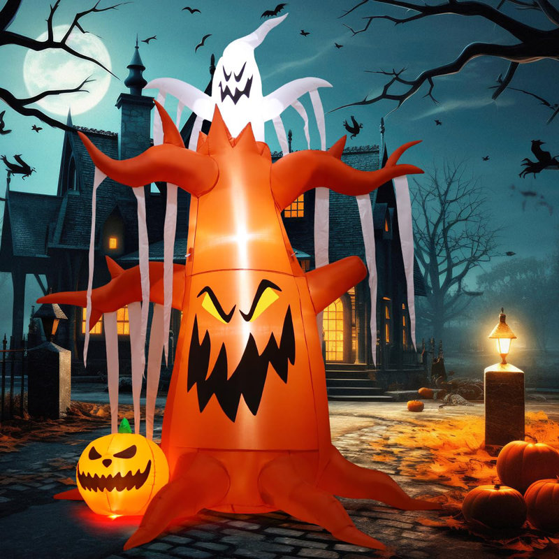 Arbre gonflable d'Halloween avec fantôme et citrouille 9,8 pi