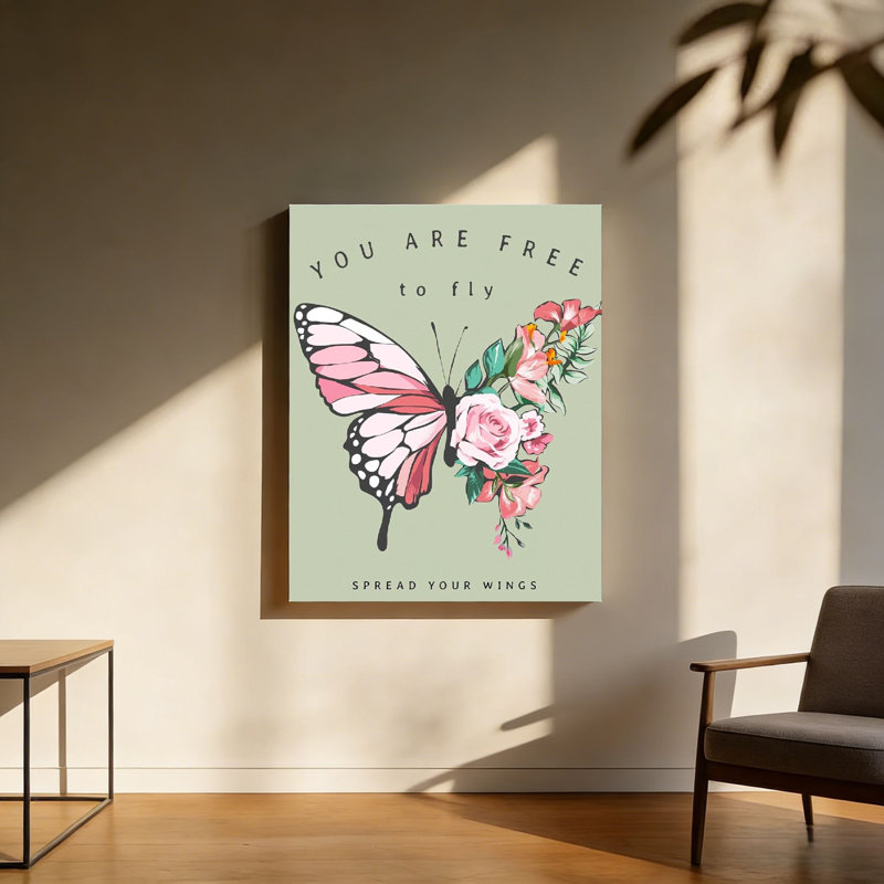Art floral avec papillons ailés floraux, cadre en bois à l'arrière, 30 x 20
