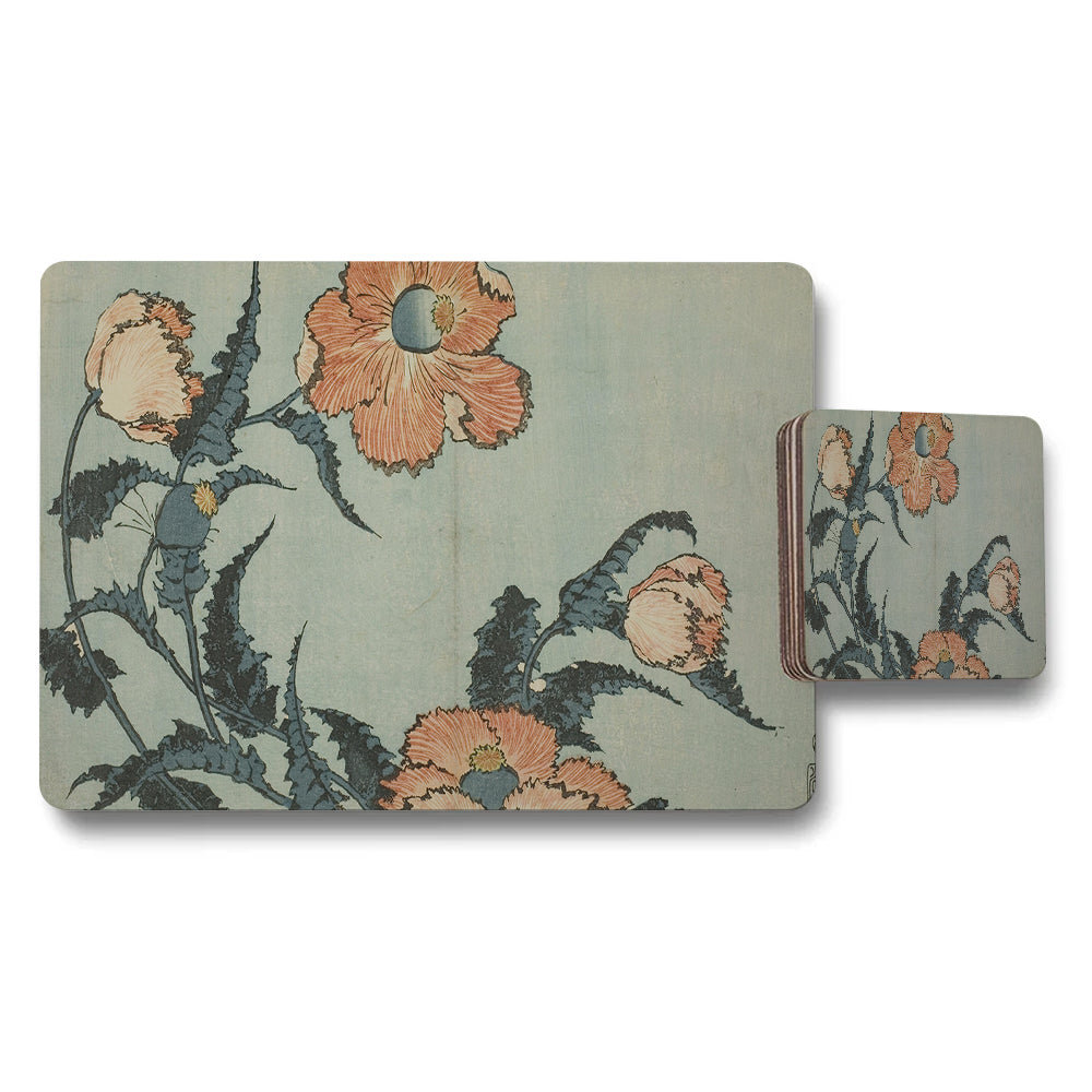 Floral Vintage Botanical Placemat And Coaster Set With Floral Design