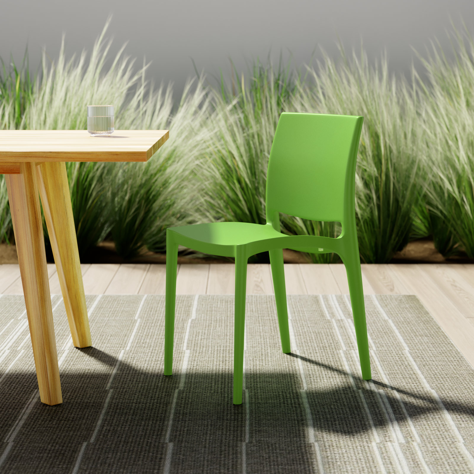 Burt Stacking Patio Dining Side Chair, Tropical Green