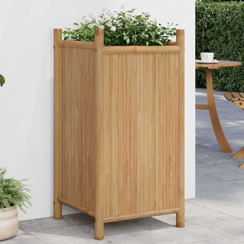Pot de fleurs d'extérieur en bambou naturel 15,7 po x 15,7 po x 31,5 po avec incrustations décoratives